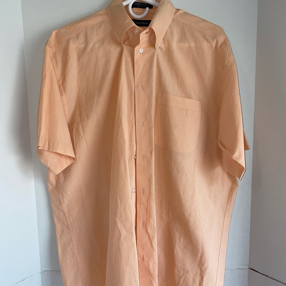 Men’s Nautica short sleeve yellow small checkered dress shirt size L
